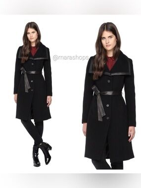 Soia & Kyo Wool Leather Trim Coat Size S